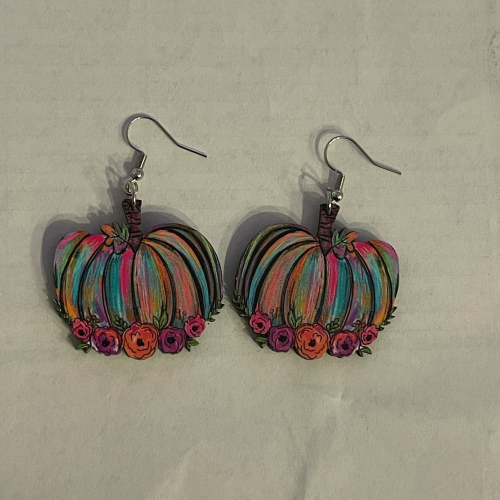 Colorful Floral Pumpkin Earrings